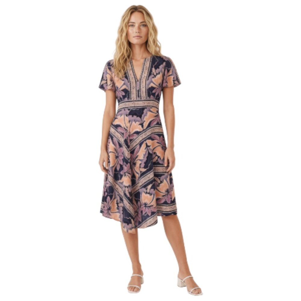 Nanette Lepore Size 2 Short Split Sleeve Asymmetrical Printed Silk Dress